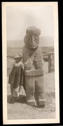 View of a Large Sculpted Figure, with a Man Standing Next to It, 1896